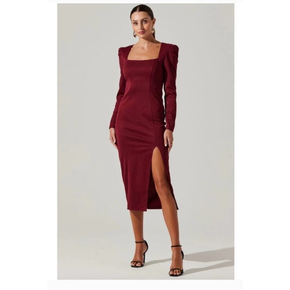 ASTR The Label Wine Square Neck Back Cut Out Midi Dress NWT